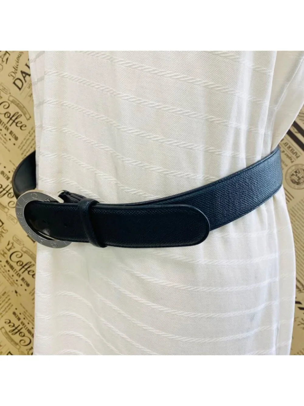 Bvlgari Bulgari Belt Circle Logo Leather Business Black